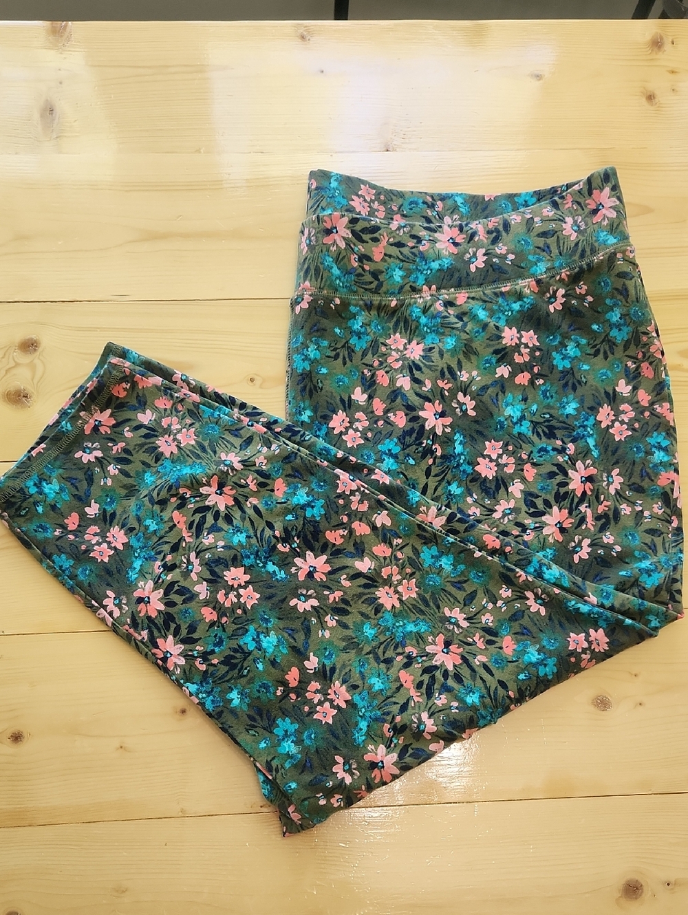 New Denim&Co Active Printed Duo Stretch Pull On Crop Leggings Floral 2X